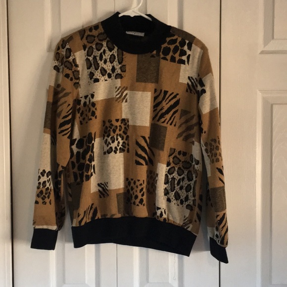 Vintage Animal Print Mock Neck Sweater - Picture 2 of 5